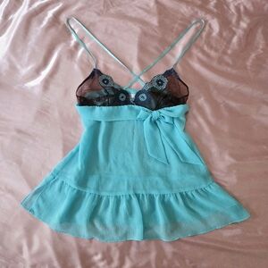 Blue Lace Trim Babydoll Dress